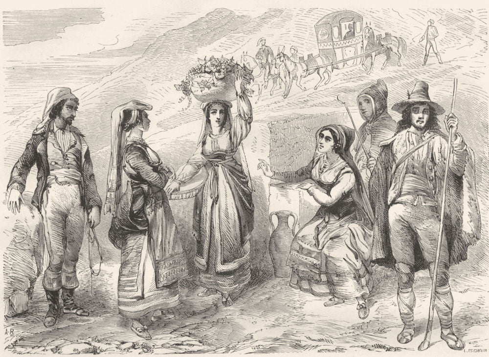 ITALY. Sicily. Costumes & Inhabitants of 1870 old antique print picture